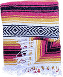 Del Mex Classic Mexican Blanket, Large Authentic Woven Falsa Throw (70"x50"), Artisan Southwest Décor for Beach, Yoga, Outdoors (Gold/Fuchsia) by CozyNest Decor