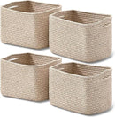 Small Storage Baskets for Shelves Organizing, Woven Cotton Rope Baskets for Storage, Book Basket, Decorative Shelf Basket, 12.5"Lx9.1''Wx7.9''H (4 Packs) Brown by CozyNest Decor