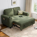 LINSY HOME Loveseat Sofa with Pull Out Couch Chaise: 2-in-1 Convertible 2 Seater Sofa with USB Charging & Cup Holders, Comfy Plush Corduroy Love Seat for Small Spaces Living Room Apartment, Green by CozyNest Decor