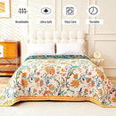Boho Throw Blanket, 100% Organic Cotton Breathable Ultra Soft 91" x 98" Bed Quilt Throw - All Season Floral Rustic Farmhouse Decor Luxury Reversible Blanket for Sofa Couch Chair and Gift by CozyNest Decor