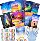 Blosssound 10 Set Pre Printed Canvas Pre Drawn Canvas Painting with Easel Kits 5" x 7" Outline Painting Panels for Beginners, DIY Craft Project, Party Favor, Home Decors(Dream Sky) by TinyTreasures Baby Boutique