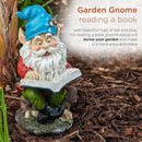 Alpine Corporation 14" Tall Outdoor Garden Gnome Reading a Book Yard Statue Decoration by GreenHaven Gardens