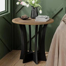 Farmhouse Round End Table X 2P with Criss-Cross Wood Legs, Rustic French Country Side Table for Dinning or Living Room, Modern, Black, Natural Wood by CozyNest Decor