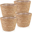 4 Pcs Large Premium Seagrass Planter Basket with Plastic Lining Natural Stylish Planter Baskets Indoor Outdoor Plants Woven Wicker Baskets for Plants Flower Pots Cover and Room Decor(10.2x7.5x7.5") by CozyNest Decor