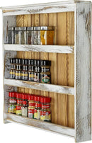 MyGift 3 Tier Wall Mounted Spice Rack, Shabby White Washed and Rustic Natural Burnt Solid Wood Kitchen Pantry Storage Shelf for Seasoning Jars or Condiment Bottles by CozyNest Decor