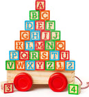 Building Blocks for Toddlers 1-3 Years Old, 30 Large Stackable Wooden Baby Blocks with Alphabet and Number Icons on Every Side, Toy Wagon Included by TinyTreasures Baby Boutique