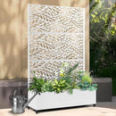 Raised Garden Bed with Trellis and Wheels,73"x47"x16" Metal Raised Garden Bed,White Flowing Leaf Metal Planter with Climbing Trellis for Vines & Vegetables by GreenHaven Gardens