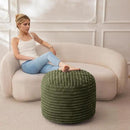 HIGOGOGO Round Stuffed Pouf Ottoman, Corduroy Poufs with High-Density Foam Filling, Furry and Fluffy Pouf Foot Stool Storage Ottoman, 20 X 15 Floor Poufs Foot Rest for Living Room, Green by CozyNest Decor