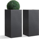 Metallic Heavy Tall Outdoor/Indoor Planter Box, Rectangular, 14Lx14Wx30H Inches, ‎25LBS/PC, Dark Gray, No Assembly Required and Seamless, Set of 2 by GreenHaven Gardens