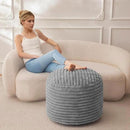 HIGOGOGO Round Stuffed Pouf Ottoman, Stripe Faux Fur Poufs with Foam Chunk Filling, Furry and Fluffy Pouf Foot Stool Storage Ottoman, 20 X 15 Floor Poufs Foot Rest for Living Room, Grey by CozyNest Decor