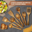 Acacia Wood Kitchen Utensil Set 9PC-Natural Wooden Cooking Tools for Nonstick Pans&Stir Frying,Scratch-Proof&Heat Resistant,Sturdy&Lightweight with Spoon Rest (Kitchen Utensil Set 9PC) by CozyNest Decor