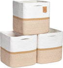 NaturalCozy Storage Cubes 11 Inch Cotton Rope Woven Baskets for Organizing, 3-Pack | Cube Storage Bin | Square Storage Baskets for Shelves Organizer, Classroom, Kids Toy Bins, Closet, Baby Nursery by TinyTreasures Baby Boutique