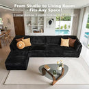 Modular Sectional Sofa, 130.7" L Shaped Couch Set for Living Room, 4-Seater Comfy Cloud Couches with Movable Ottoman, DIY Combination, Plush Corduroy, Black by CozyNest Decor