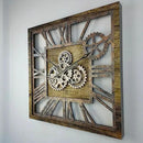 The Gears Clock 24'' Inch Square Real Moving Gear Wall Clock Vintage Industrial Oversized Rustic Farmhouse (Gold Antique) by CozyNest Decor