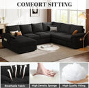 108 Inch Modular Sectional Sofa with Pull Out Bed,U Shaped 7 Seat Sectional Sleeper Sofa with Storage,Sectional Couches for Living Room,Cloud Modular Couch,Removable Sofa Cover,Black by CozyNest Decor