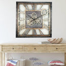 The Gears Clock 24'' Inch Square Real Moving Gear Wall Clock Vintage Industrial Oversized Rustic Farmhouse (Carbon Grey) by CozyNest Decor