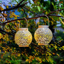 Set of 2 Outdoor Solar Hanging Lantern Lights Metal LED Decorative Lamp for Garden Patio Courtyard Lawn and Table with Hollowed-Out Design (White) by GreenHaven Gardens