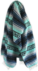 Del Mex Classic Mexican Blanket, Large Authentic Woven Falsa Throw (70"x50"), Artisan Southwest Décor for Beach, Yoga, Outdoors (Navy/Mint) by CozyNest Decor