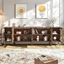 Farmhouse TV Stand for TVs up to 100 Inch, Entertainment Center TV Console with Storage Cabinets and Glass Doors,Media Console for Living Room,Brown by CozyNest Decor