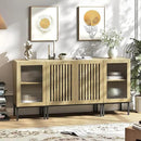 Farmhouse TV Stand for TVs up to 70 Inch, Entertainment Center TV Console with Storage Cabinets and Glass Doors,Media Console for Living Room,Oak by CozyNest Decor