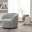 KINWELL 34" Boucle Swivel Barrel Chair with 18" Round Ottoman Set, Fully Assembled Set of Sherpa Accent Chair and Footrest, Modern Comfy Armchair and Footstool for Living Room and Bedroom, Black White