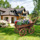 Wood Wagon Planter for Outdoor Balcony Decor - Garden Rustic Wooden Flower Cart with Wheels for Outside Garden Decor Wheelbarrow Planter for Patio by GreenHaven Gardens