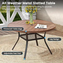 DIFY 40.6" Round Outdoor Patio Dining Table for 4, All-Weather Metal Steel Slatted Patio Table with 1.57" Adjustable Umbrella Hole, for Lawn Garden Porch Backyard, Walnut by GreenHaven Gardens