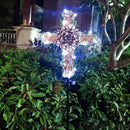 38inch Solar Cross Garden Lights Outdoor Decorative - Solar Metal&Glass Cross Apricot Hydrangea Flower Stake Lights- Waterproof 20 White LED for Remembrance Gifts & Sympathy Gifts by GreenHaven Gardens