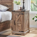 JXQTLINGMU Farmhouse Nightstand Set of 2 with Charging Station, 17"D Rectangular End Table with Barn Door & Adjustable Storage Shelf, Wood Rustic Sofa Side Table for Living Room, Bedroom, Light Brown by CozyNest Decor