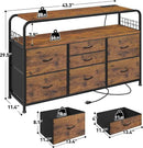 TV Stand for Bedroom with LED Lights & Charging Station, 7 Drawer with Open Shelf, Media Console for Living Room & Chest of Drawers for Closet, Entryway, Hallway, 4 Hooks, Rustic Brown by CozyNest Decor