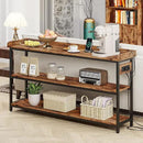 IRONCK Console Table, Sofa Table with Power Outlet, Farmhouse Hallway Table for Entryway, Living Room, Height Adjustable, Easy Assembly, Rustic Brown,55" by CozyNest Decor