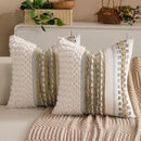 Boho Chenille Tufted Couch Throw Pillow Covers 18x18 Inch Set of 2 Farmhouse Striped Decorative Pillow Covers Accent Neutral Pillowcase Brown Cushion Cover for Living Room Sofa Bed by CozyNest Decor