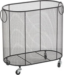 Deco 79 Metal Storage Cart Oval Mesh Wire Rolling Laundry with Ring Handles, 21" x 12" x 21", Black by GreenHaven Gardens