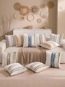 Boho Chenille Tufted Couch Throw Pillow Covers 18x18 Inch Set of 2 Farmhouse Striped Decorative Pillow Covers Accent Neutral Pillowcase Caramel Brown Blue Cushion Cover for Livingroom Sofa Bed by CozyNest Decor