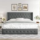Allewie King Size Lift Up Storage Bed, Button Tufted Headboard with Wingback, Hydraulic Support, No Box Spring Needed, Dark Grey by CozyNest Decor