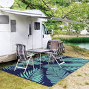 GENIMO Outdoor Rug 8' x 10' Waterproof for Patios Clearance, Reversible Outdoor Plastic Straw Camping Rug Carpet, Large Area Rugs Mats for RV, Camper, Deck, Balcony, Porch, Beach, Navy Blue&Jade Green by CozyNest Decor