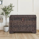 Handwoven Storage Basket with Lid, 178L Plastic Rattan Storage Bin, Leather Buckle & Metal Frame, Large Metal Ring Handles, Storage Trunk for Bedroom, Laundry Room by CozyNest Decor