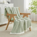 Amélie Home Chenille Waffle Throw Blanket for Couch, Reversible Pineapple Stitch Knit Soft Cozy Knit Blanket Lightweight Warm Decorative Throw for Sofa, Bed, Living Room, 50"x60", Sage Green&Ivory by CozyNest Decor
