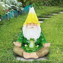 Exhart Solar Light-Up Meditating Gnome Statue w/LED Frog, Durable Resin Garden Décor, 8”x6.5”x10.5” by CozyNest Decor