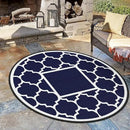 GENIMO 8' Round Outdoor Rug Waterproof for Patio Decor, Foldable Reversible Plastic Straw Area Rugs Mat for Rv, Outside Carpet for Camper, Deck, Picnic, Beach, Balcony, Camper, Blue & White by GreenHaven Gardens