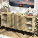 Farmhouse TV Stand for TVs up to 70 Inch, Entertainment Center TV Console with Storage Cabinets and Glass Doors,Media Console for Living Room,Oak by CozyNest Decor