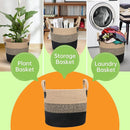 14"x12" Natural Jute Rope Woven Storage Basket with Handles for Plant, Blankets,Toys - Living Room Home Decor,Multifunctional Basket for Organizer,Picnic,Artificial Tree Black and Beige by CozyNest Decor