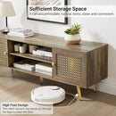 Mid Century Modern TV Stand with Metal Mesh Doors and Open Shelf for Tvs up to 65" Boho Media Console Entertainment Center with Cable Holes for Living Room Rustic Oak 59.06"x15.55"x20.87" by CozyNest Decor