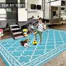 GAOMON Outdoor Rug for Patio 5'x8' Reversible Plastic Rugs Camping Mat for Outdoor, RV, Backyard, Deck, Balcony, Picnic, Beach, Teal/White(Geometric) by CozyNest Decor