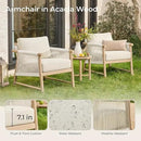 CHITA 3 Pieces Boho Patio Rattan Bistro Set, Outdoor Wicker Chairs & Side Table Set with Acacia Wood Frame(Cream) by CozyNest Decor