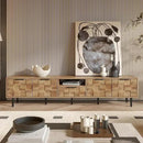 Modern TV Stand for TVs up to 85", Mid-Century Media Console with Checkered Cabinet Doors, Storage Drawers & Open Shelves, Wood Entertainment Center with Metal Legs by CozyNest Decor
