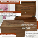 Baby Keepsake Box - Personalized Newborn Memory Box, Acacia Wood Decorative Boxes for Kids, Engraved Birth Stats Wooden Crate for Boys & Girls, Birth Statistics Wooden Chest with Hinged Lid, 8x6x4 in by TinyTreasures Baby Boutique