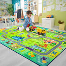 Chicrug 5x8 Car Road Area Rug for Kids Playroom Bedroom, Non Slip Low Pile Washable ABC Alphabet Carpet for Classroom, City Track Play Mat for Toddler Children Nursery Baby Room Decor, Green by TinyTreasures Baby Boutique