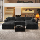 118" U Shaped Modern Sofa Modular Sectional Cloud Couch with 2 Ottoman,Upholstered Couches with Plush Corduroy Fabric for Living Room Furniture,Bedroom and Apartment,No Assembly Required,Black by CozyNest Decor