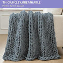 Bigacogo Chunky Knit Throw Blanket for Couch, 40x40 inches, 100% Hand Knitted with Thick Jumbo Chenille Yarn, Cozy Soft Large Rope Knot Cable Crochet Blankets for Sofa Bed Living Room, Iron Gray by CozyNest Decor
